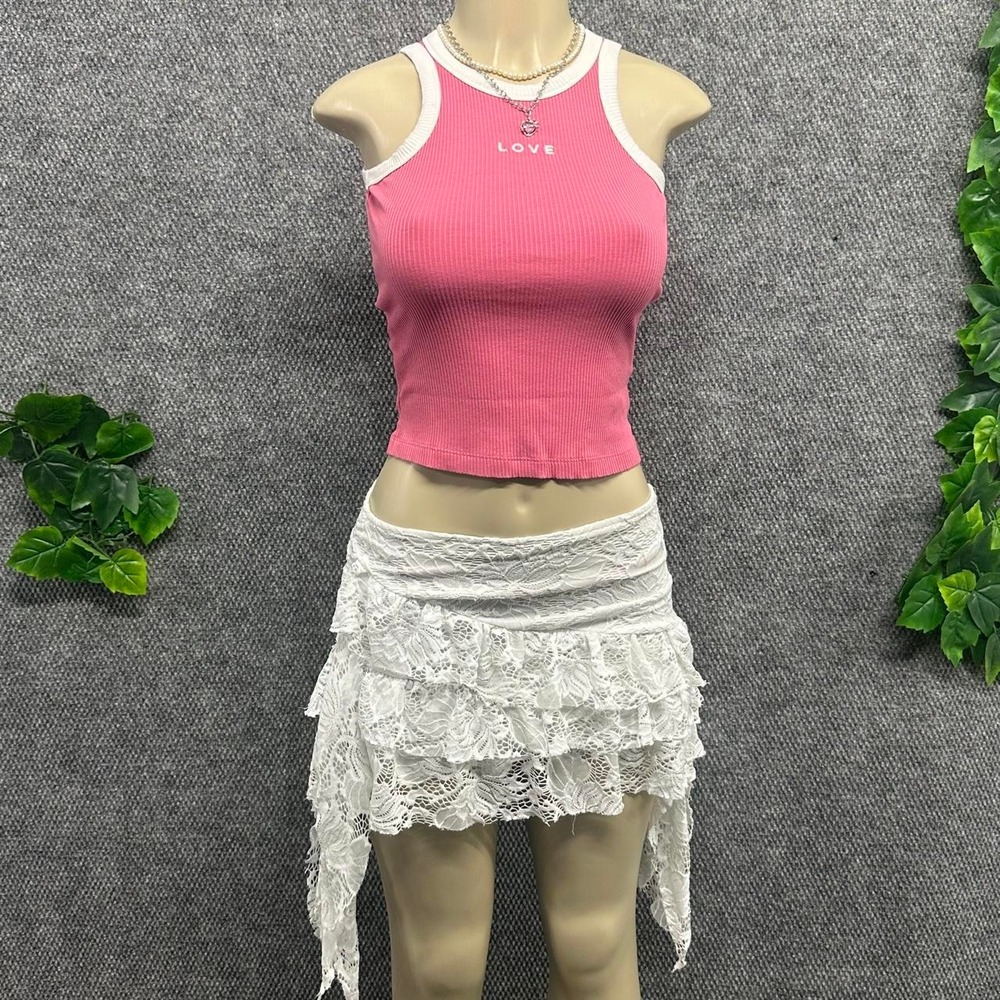 Old Navy Pink Love Ribbed Cropped Tank Top